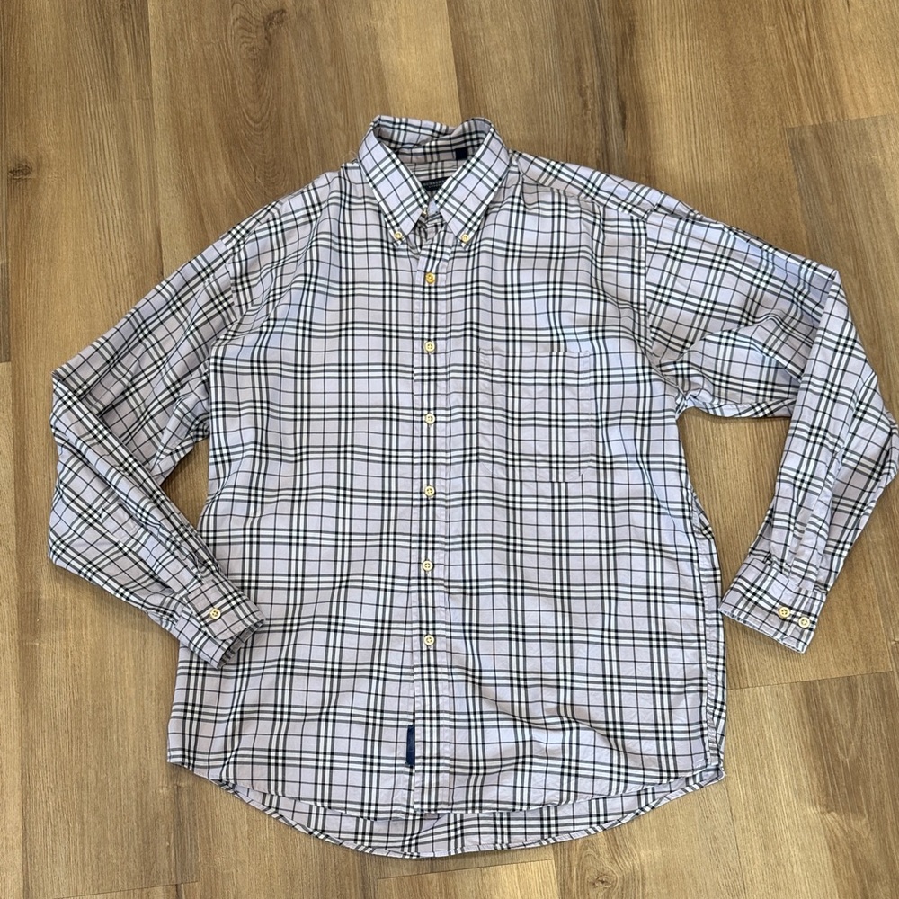 Burberry London Men’s Button Down Dress Shirt Purple Plaid Size Large